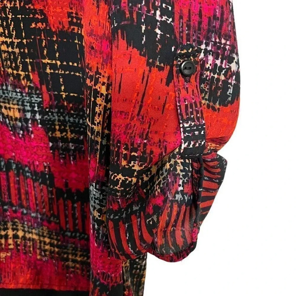 Notations Red Abstract Striped Blouse Womens Large Button Up Open Back Lined Top - Picture 7 of 9